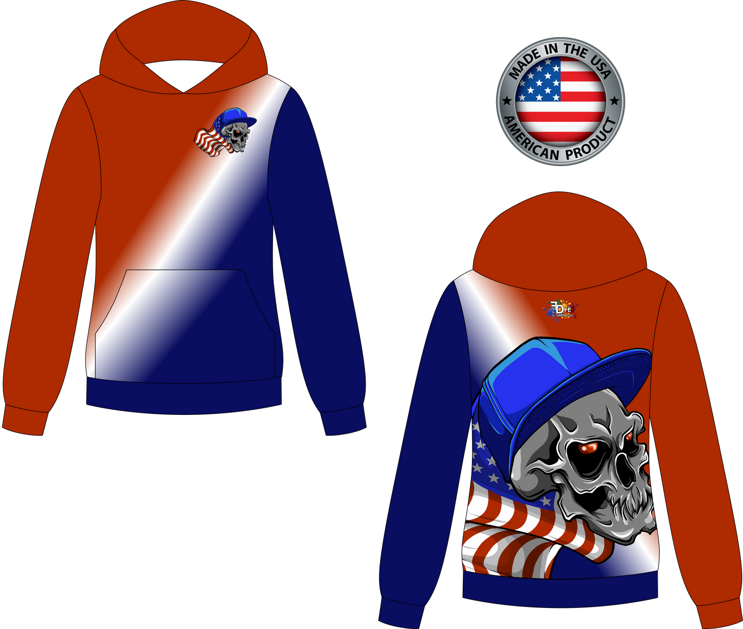 USA Sull Cap American Flag Sublimated Hoodie